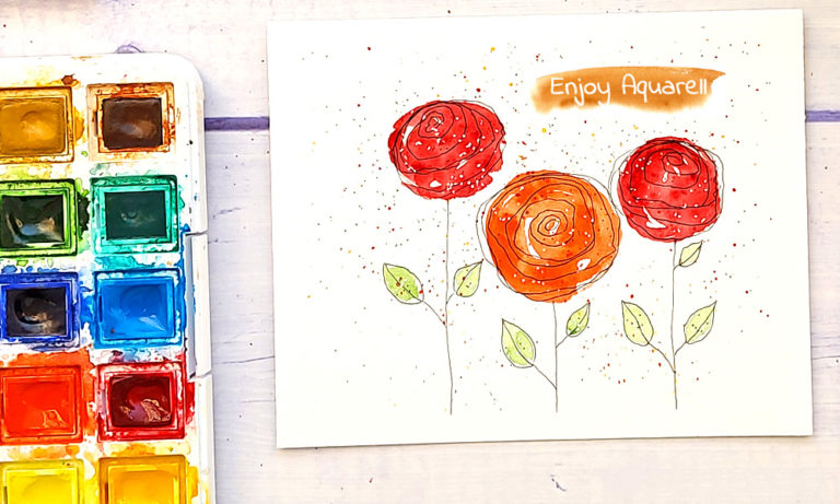  Einfache Rosen malen mit Aquarellfarbe und Fineliner - Anleitung Bildidee 