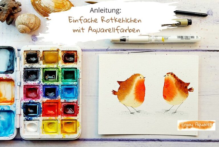 Anleitung: Einfache Rotkehlchen malen mit Aquarellfarben