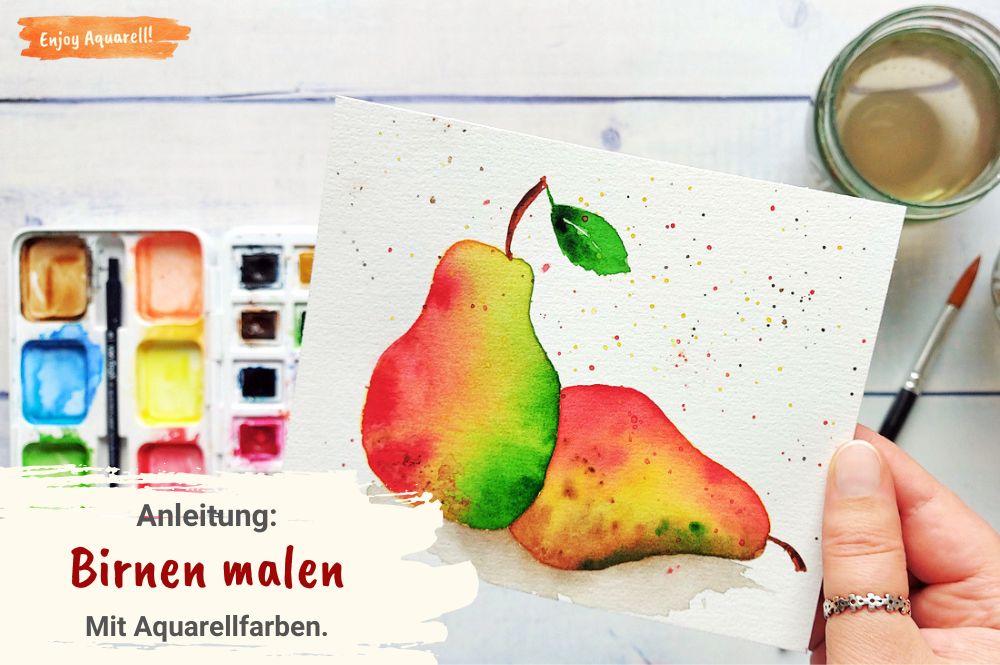 Bild mit zwei Birnen gemalt mit Aquarellfarben
