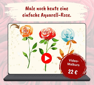 Laptop mit Video-Kurs Rose malen auf dem Monitor