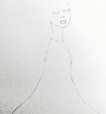 Vorzeichnung mit Bleistift einer Frau mit Kleid