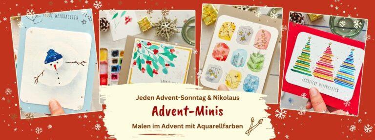 Grafik für Seitentitel mit vier Aquarellbildern mit vorweihnachtlichen Motiven