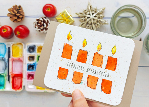 4 rote Kerzen gemalt mit Aquarellfarben