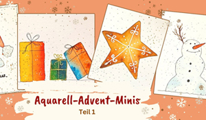 Drei weihnachtliche Bilder gemalt mit Aquarellfarben