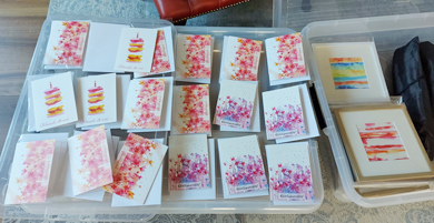 Gedruckte Aquarell-Klappkarten aufgereiht