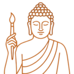 Illustration eines Buddhas mit Pinsel in der Hand