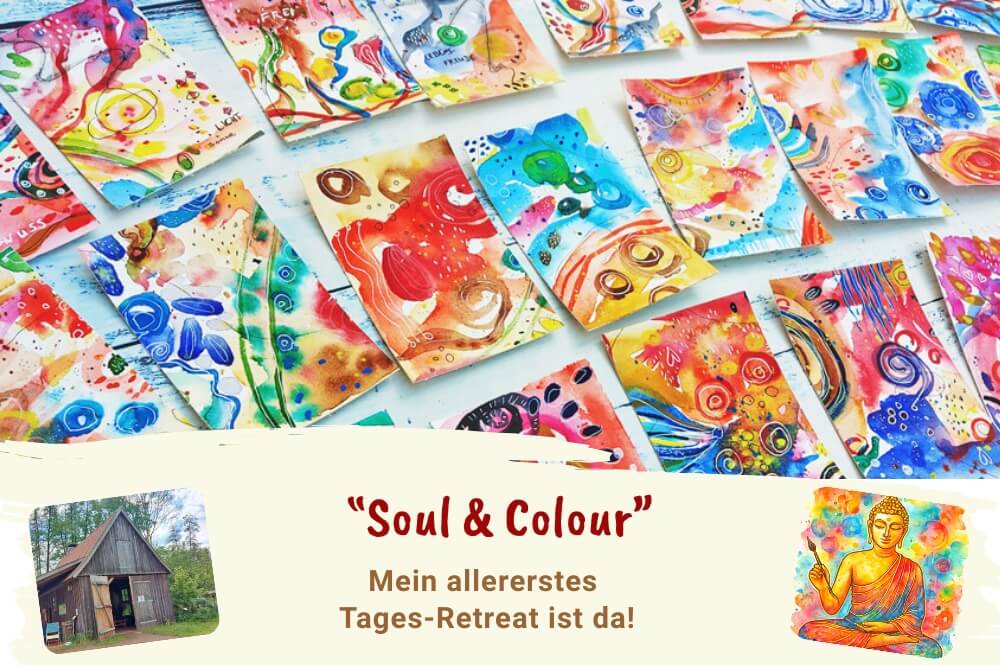 Bunte mit Aquarellfarben gemalte Karten
