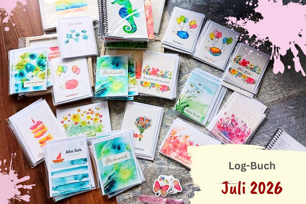 Glückwunschkarten mit verschiedenen bunten Aquarellmotiven